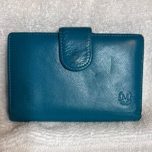 Teal Genuine Leather Snap Wallet with Embossed 'M' Logo